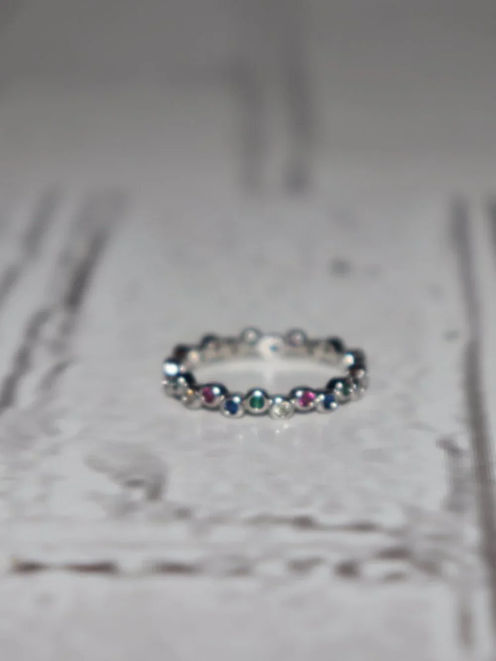 🌈✨ Silver Multicolor CZ Eternity‑Style Band · Size 9 Blue · Green · Purple ·